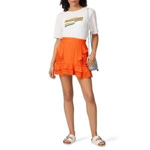 Ramy Brook Brit Crepe Orange Ruffled Eyelet Mini Skirt Size M